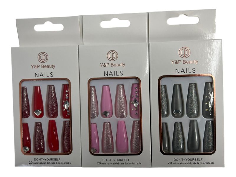 Diamond Glam Studded Red Queen Press On Nails Set(3Piece)