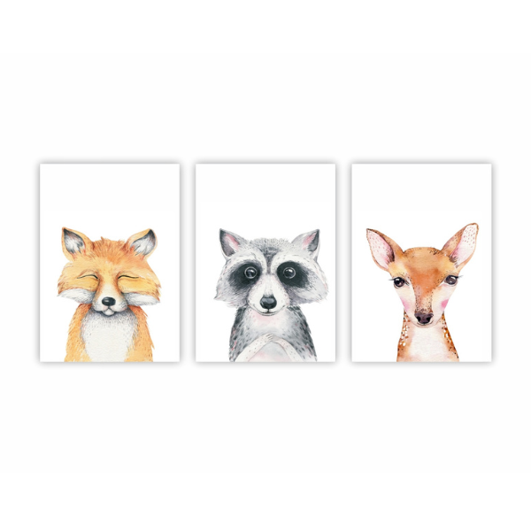 Baby Room Wall Art Cute Fox, Woodland Animals Art Piece Set of 3