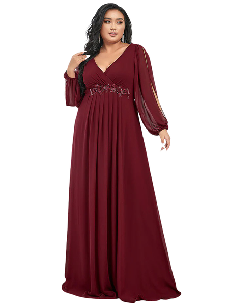 Stylish Chiffon Formal Evening Dresses with Long Lantern Sleeves