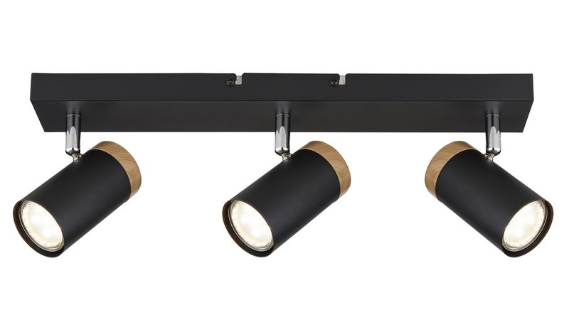 3 Light Adjustable Black Spotlight with Wooden Accent - S412