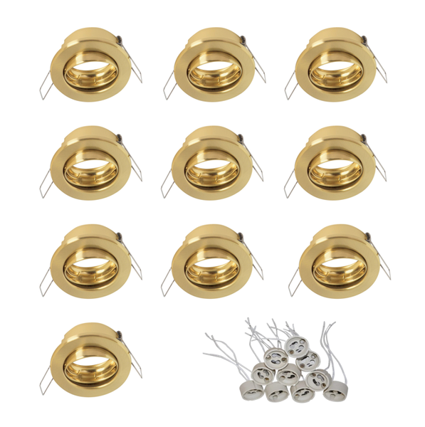 ML Gold Tiltable Downlight Fittings With GU10 Holders - Pack Of 10