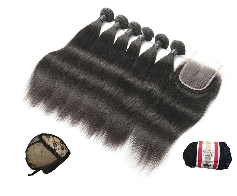 100% Virgin Human Hair Extensions 6 Straight With Lace Closure Cap Wool |  Buy Online in South Africa 