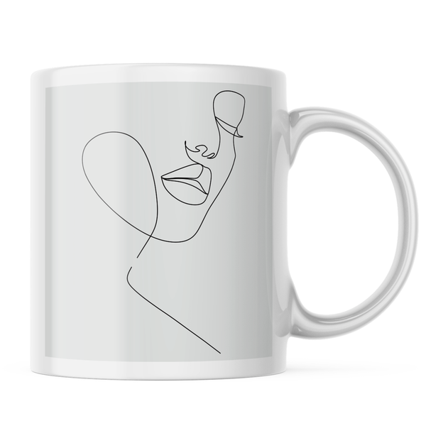 Ceramic Woman face Outline Mug - White - 11 OZ