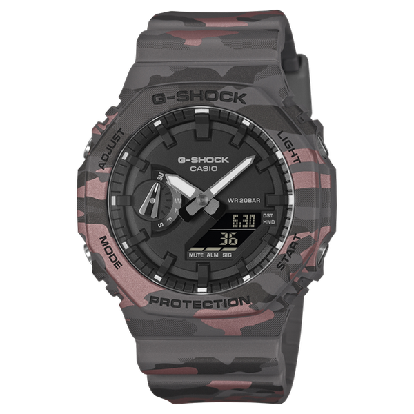 Casio G-Shock GA-2100CM-8ADR-CarbonCore Guard -200M WR-Black/Grey/Red Camo