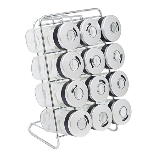 Spice Rack 12 Piece 12 Jars With Magnifying On Stainless Steel Stand Aqua