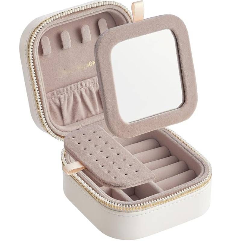 Travel Jewelry Case, Small Jewelry Box Organizer with Mirror