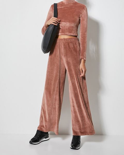 Women's Velvet Pull-On Wide Leg Trouser - Rose