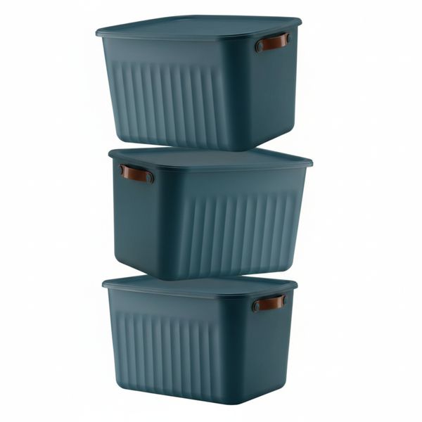 3-Piece Modern Ribbed Storage Box Set with Handles and Lids