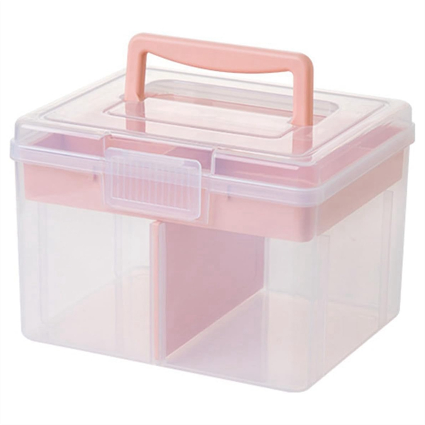 Clear Craft Stackable Storage Box with Storage Tray Travel Case Pink