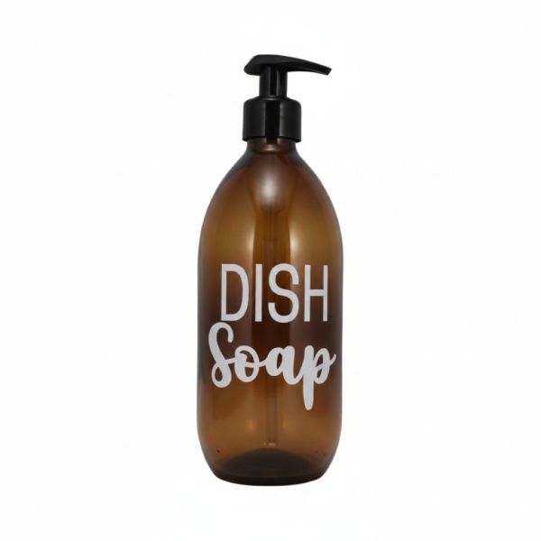 Amber Glass Dish Soap Dispenser - 500ml Refillable Bottle - Cut out Label
