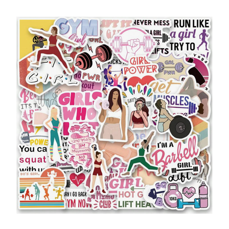 60 Piece Gym Girl Motivational Inspirational Exercise Woman Vinyl Stickers Image