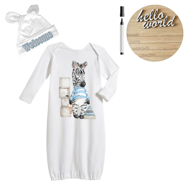 New Born Sleeping Bag, Hat &amp; Birth Announcement -Hello World- Green Leaves