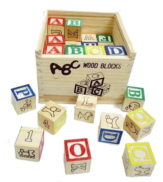 ZYS - Educational Abc Wooden Blocks In Storage Box - 27 Piece