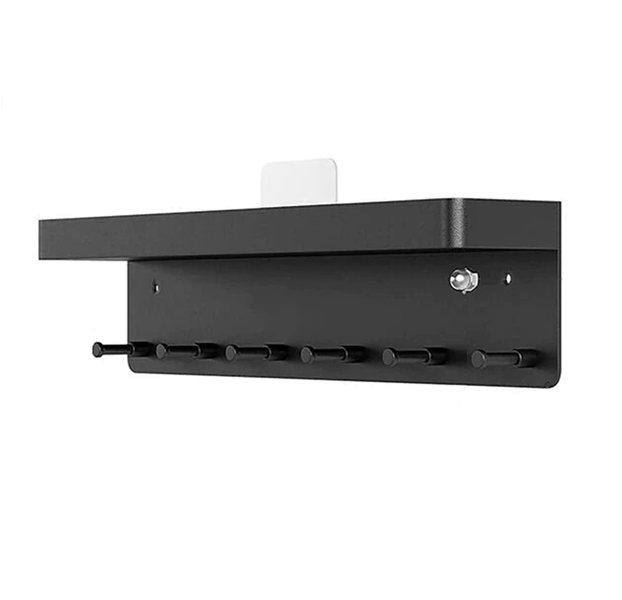 Wall Mounted Self Adhesive Key Rack &amp; Storage Tray - Black Iron