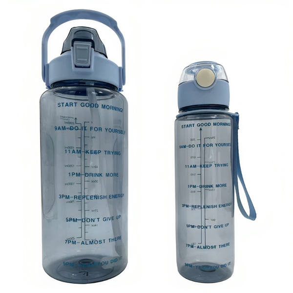 2-Piece Motivational Message &amp; Time Water Bottle 2L &amp; 700ml Water Bottle