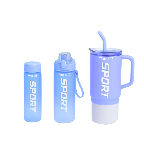 TradeKite 3-Piece Sport Water Bottle Set - Hydration Bottles for Daily Use