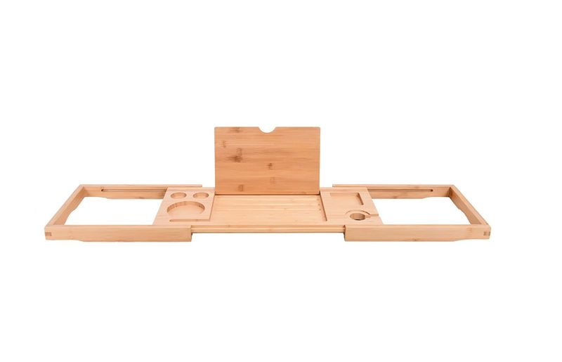 Expandable Bamboo Bathtub Tray, With Book/Tablet Holder/ Wine Glass Slot