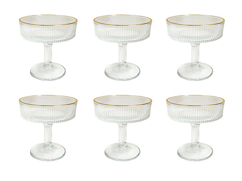 Gold-Rimmed Cocktail Coupe Glasses for Drinks and Dessert-Set of 6 Piece