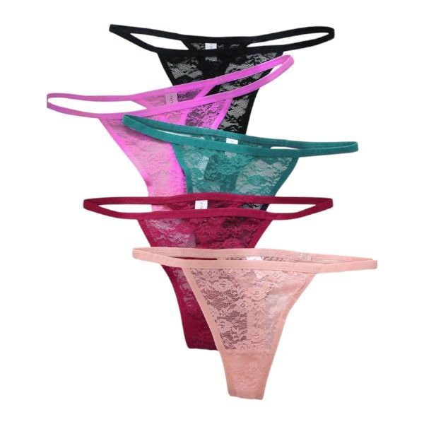 5 Pieces Elegant Lace Low-Rise Thong Set - Large - Multicolor