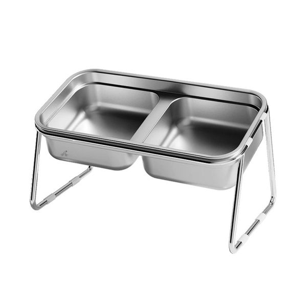 ALANES Stainless Steel Double Cat Food and Water Bowls Tilted Pet Feeder