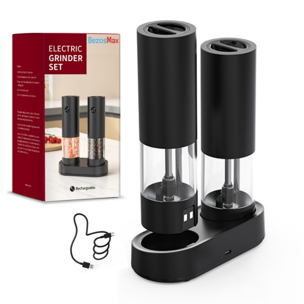 BezosMax Rechargeable Electric Salt &amp; Pepper Grinder Set with Charging Base
