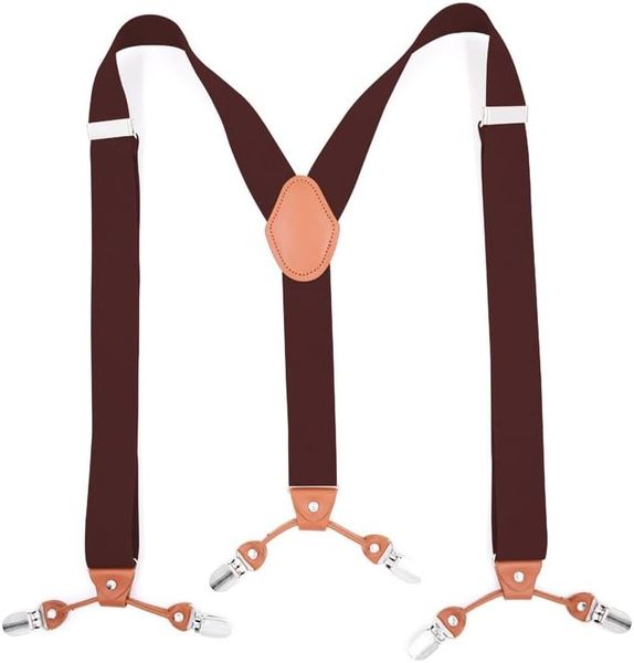 Men's Y-Shaped Heavy Duty Suspenders - 6 Metal Clips, Elastic Straps
