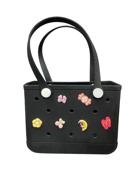 Large Black Beach Tote EVA Bag With Charms
