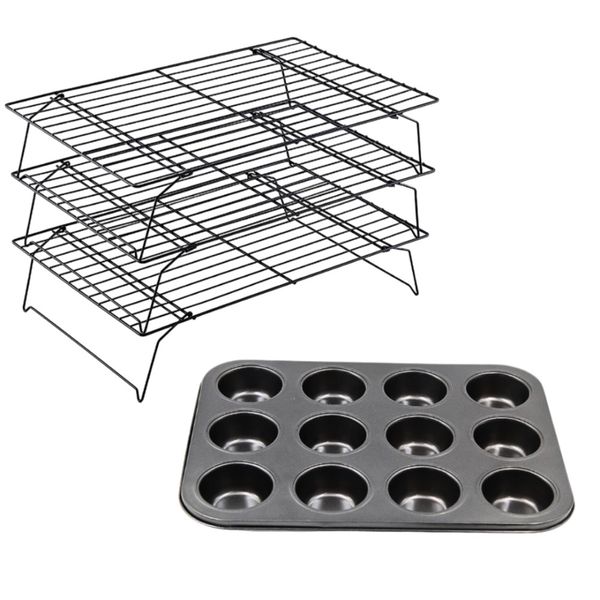Muffin Pan With 3 Tier Cooling Rack Set