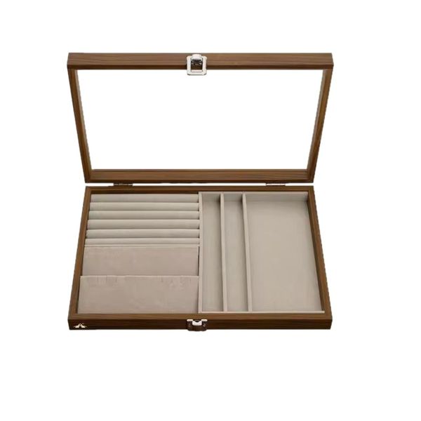 ALANES Wooden Jewelry Storage Box Display Tray for Earrings and Necklaces