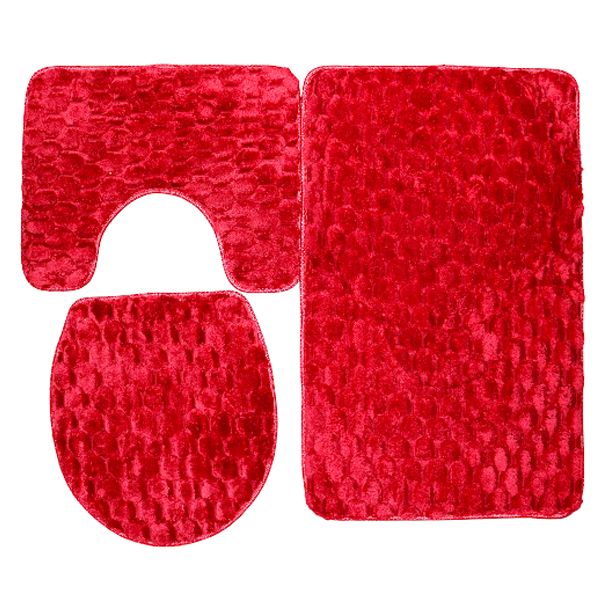 3 Piece Fluffy Toilet Seat Cover and Bathroom Mats Set