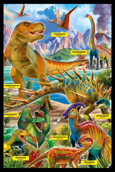 P.D. Moreno - Dinosaurs Poster with Black Frame