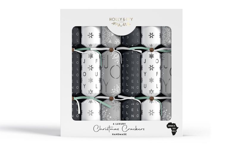 Holly &amp; Ivy Christmas Crackers - Luxury Silver Type &amp; Snowflakes