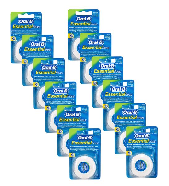 Oral B Essential Floss 25m Mint Waxed 12-Pack