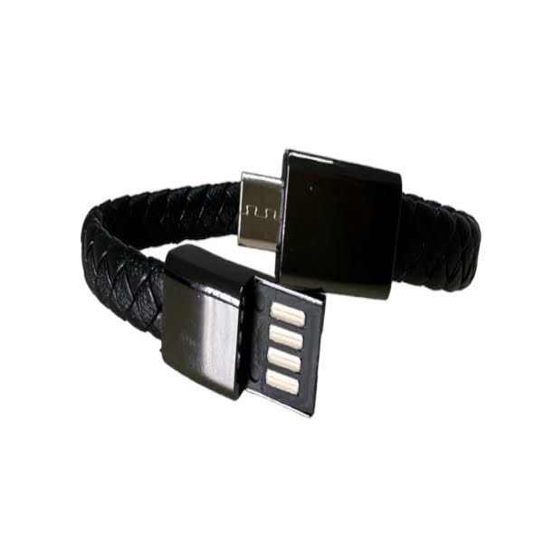 Micro USB PU Leather Charging Bracelet For Android With Alloy Metal Clip