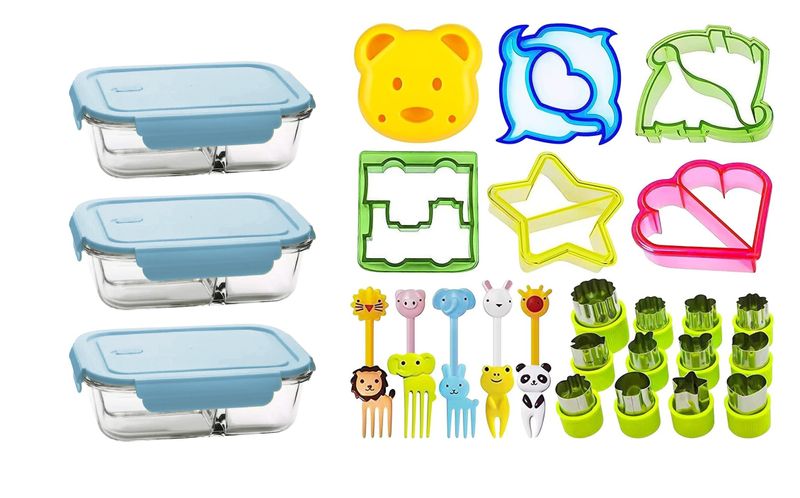 Cookie Cutter Set For Kids With Set Of 3 Split Glass Lunch Box