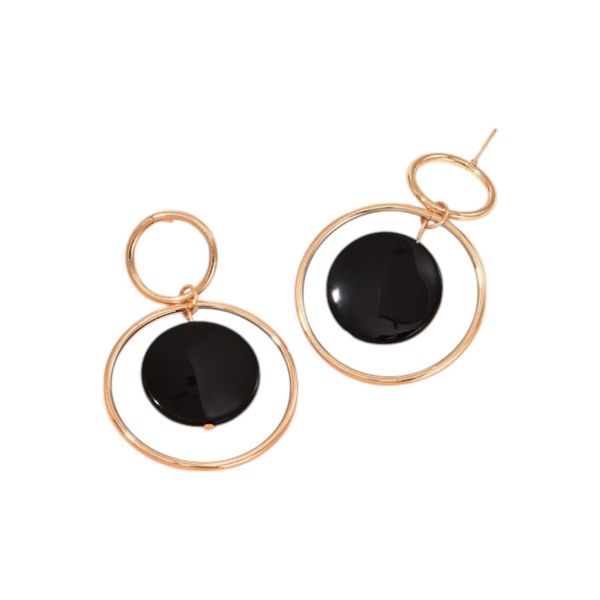 Women's Vintage Geometric Circle Drop and Dangle Earrings - Black/Gold