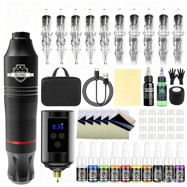 Wireless Tattoo Kit Rotary Tattoo Gun Complete Tattoo Machine Pen Kit