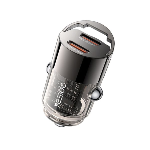 Yesido 30W Mini Car Charger - Dual PD Fast Charging, Transparent Shell, Y69