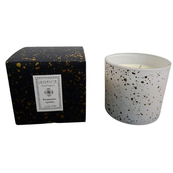 Luxury Candle in White &amp; Gold By La Maison Paris Rosewater Lychee Scented