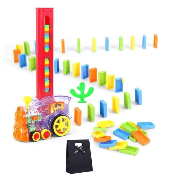Kids Interactive Electric Building Domino Train Toy Set &amp; Star Shot Bag