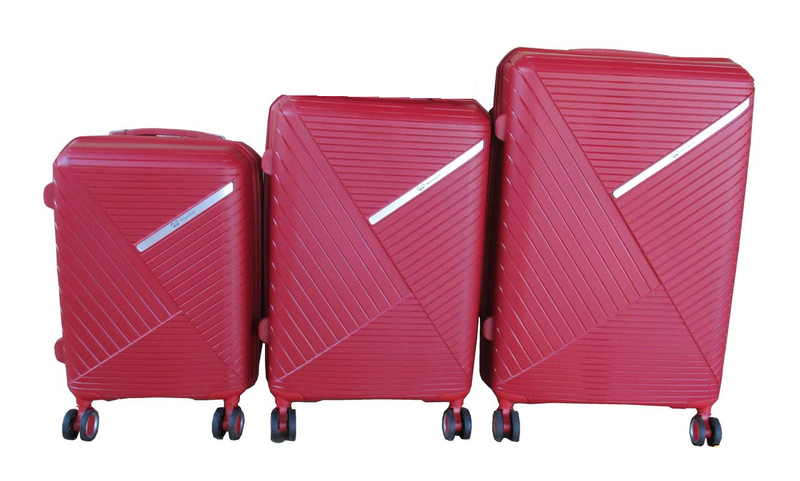 Unbreakable Hard-Shell PP Luggage Set with TSA Lock, Red - Set of 3