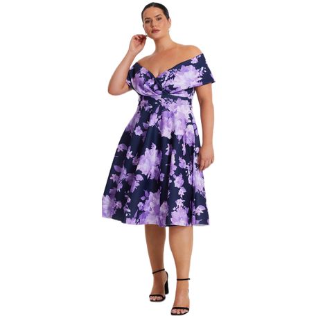 Quiz Women Plus Size Navy Floral Bardot Midi Dress Daily Sale Shop