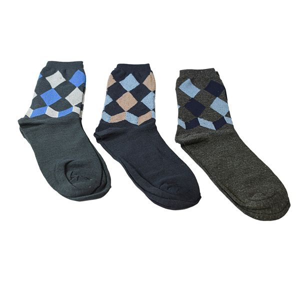 Men's Diamond Pattern Design Fashionable &amp; Comfortable Socks-3 Pairs