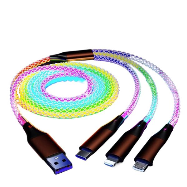 100W 3-in-1 RGB Fast Charge Cable Compatible with Iphone, Android, Type-C