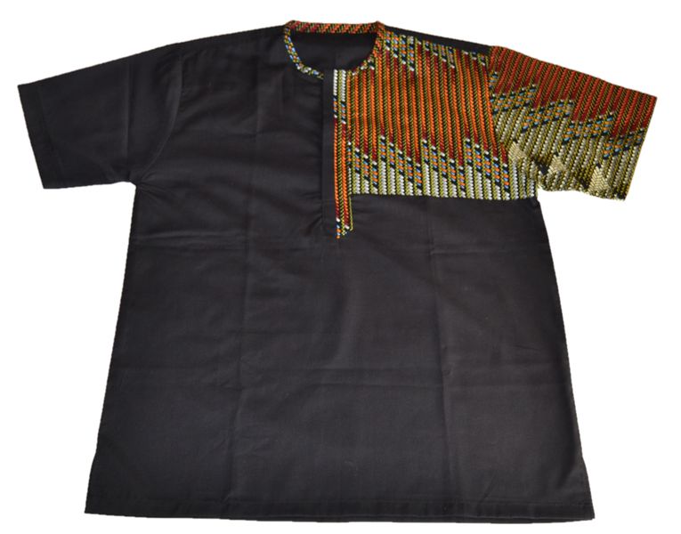 Cotton African Ankara Men's Embroidered Shirt Black