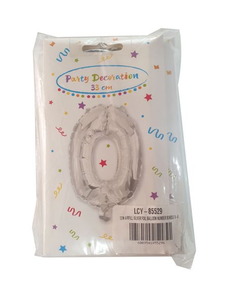 12 Inch Airfill Silver Foil Balloon Number Bundle 0-9