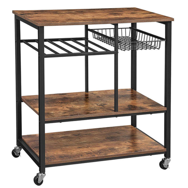 Anchor 2 Tier Kitchen Units Cart Trolley on Wheels with Wine Rack &amp; Basket