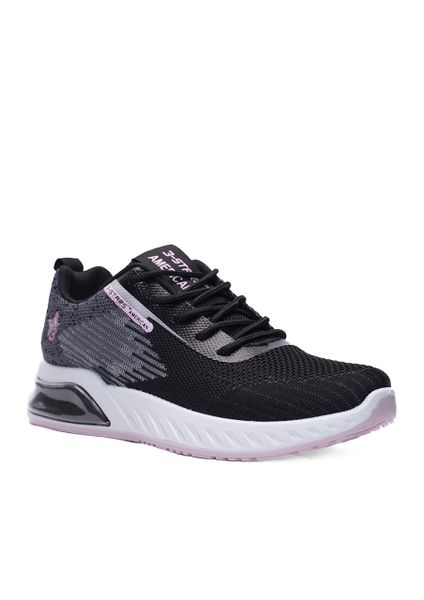 3-Stars Women's Shoes Casual Running Sneaker in Black with Pink Detail