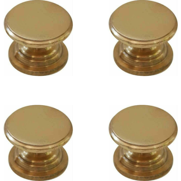 Decor Handles - 30mm Flat Solid Brass Knob - Pack of 4