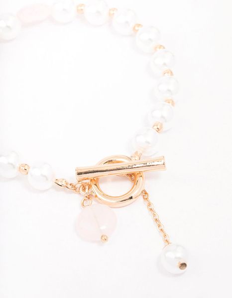 Gold Pearl Beaded T&amp;O Bracelet